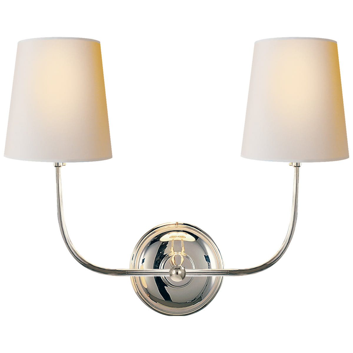 Vendome double sconce in polished nickel with natural paper shades