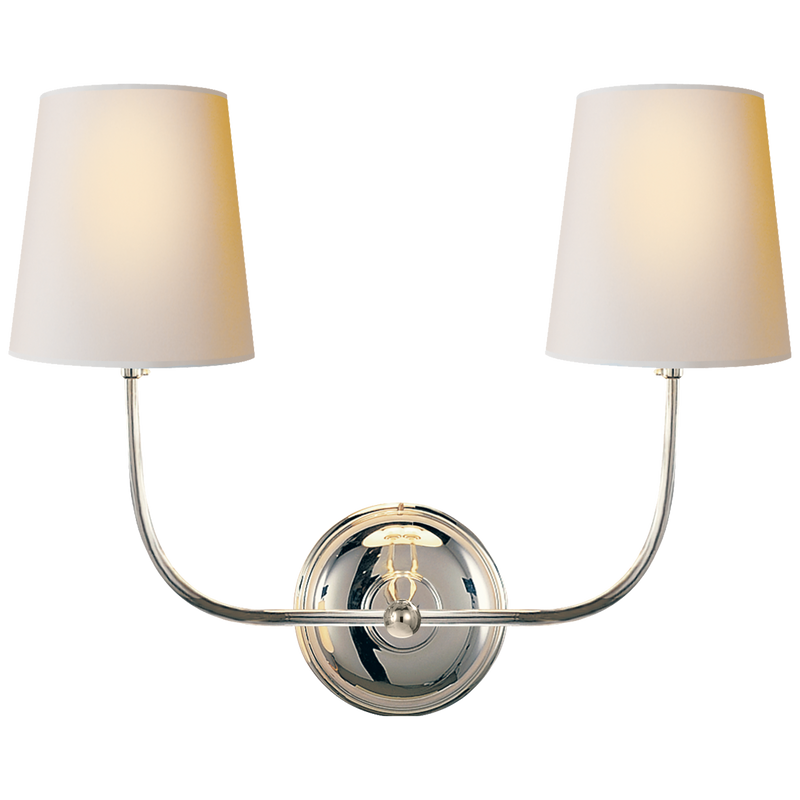 Vendome double sconce in polished nickel with natural paper shades