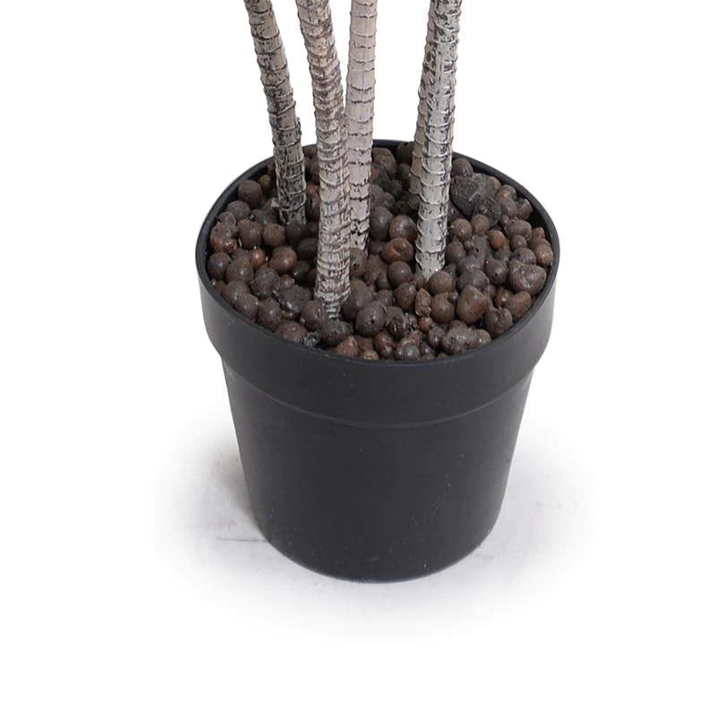 Round pot of faux dracaena plant