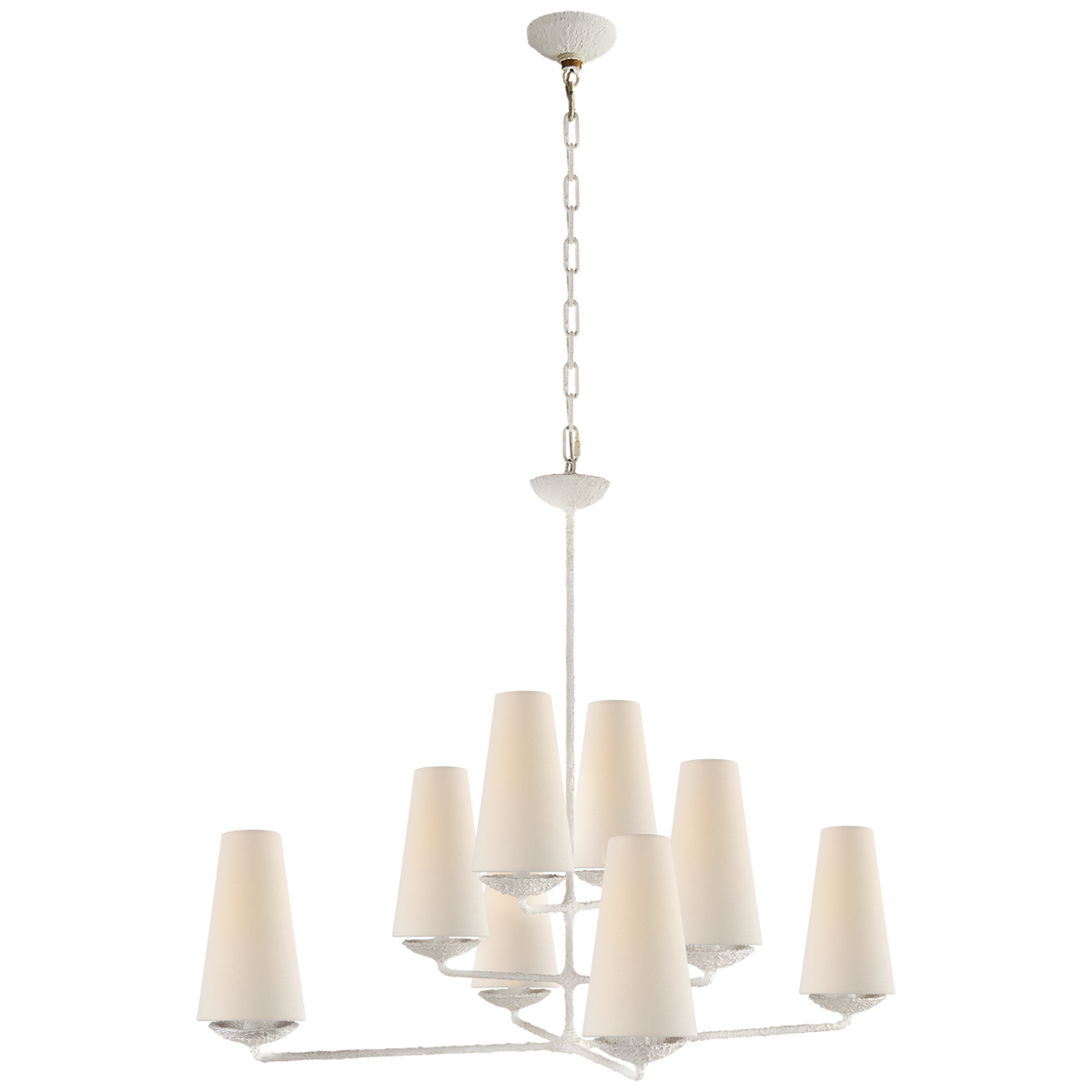 Fontaine Chandelier Large Offset - Plaster White with Linen Shades