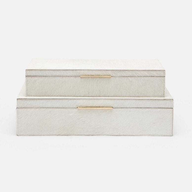 Ralston Decorative Boxes - Set of 2 Natural White Hair on Hide