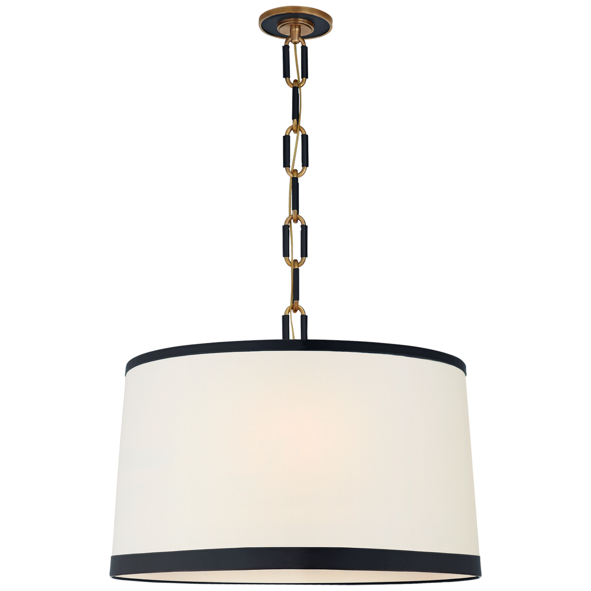 Cody Large Hanging Shade - Natural Brass And Navy Leather Trim