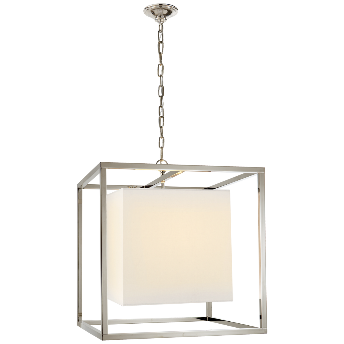 Caged Medium Lantern - Polished Nickel With Natural Paper Shade