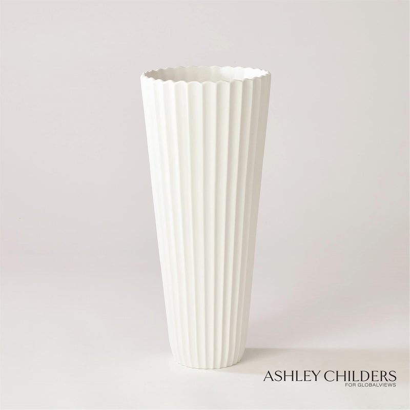 Large white fluted vase
