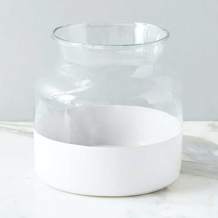Medium white colorblock vase with wide mouth