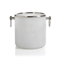 Decorative alabaster glass bucket with matte nickel trim and handles