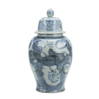 Indigo blue chinoiserie vase with lid