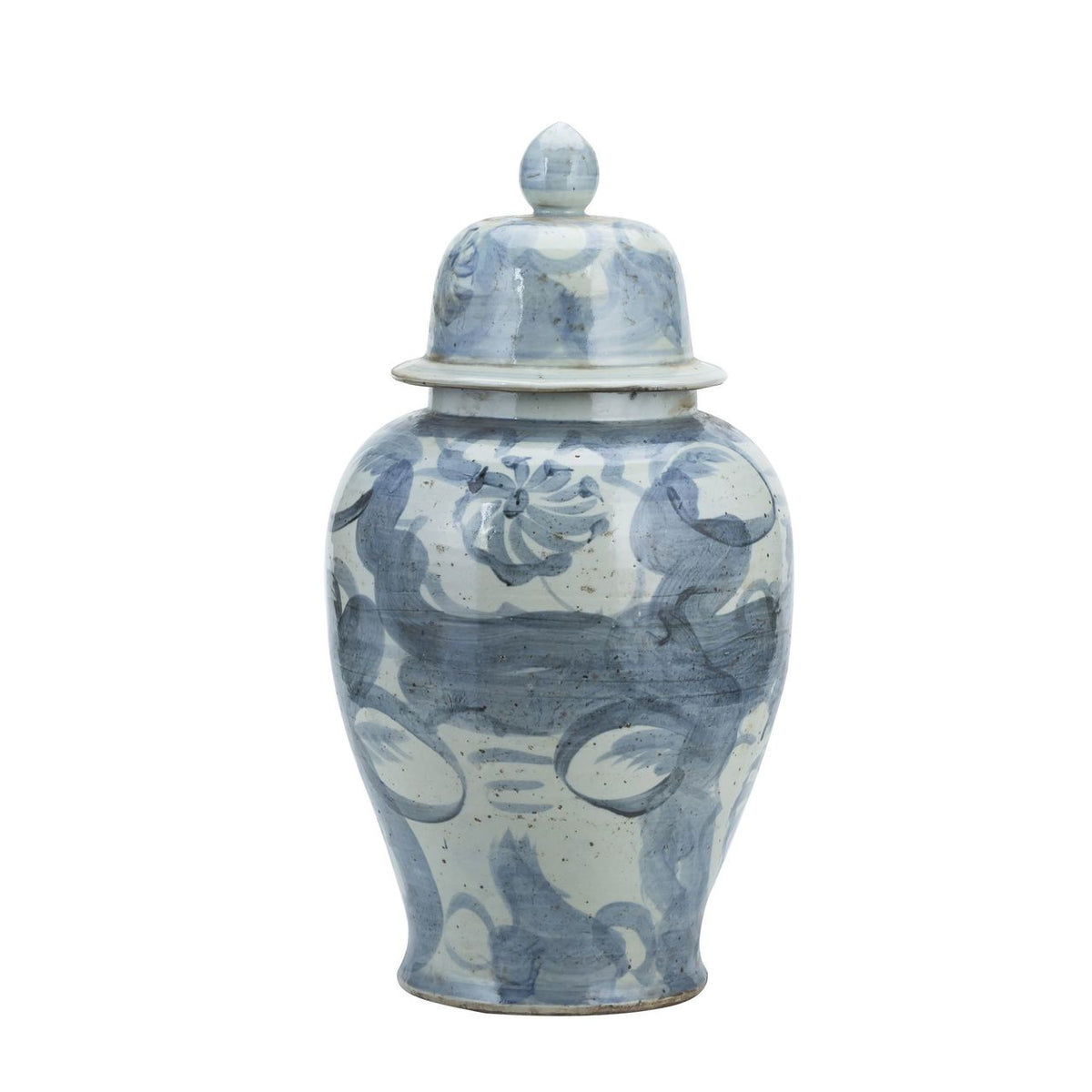 Indigo blue flower temple jar with lid