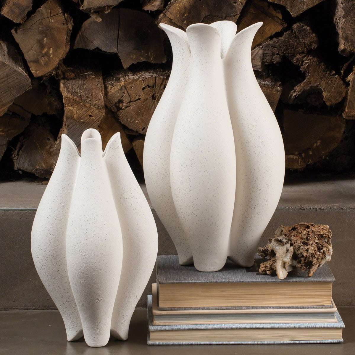Abstract floral Pond vases in white