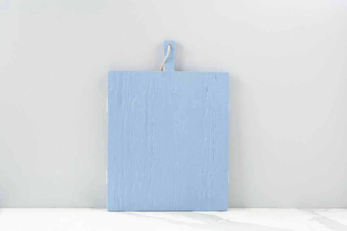 Bottom of French blue and white rectangle mod charcuterie board