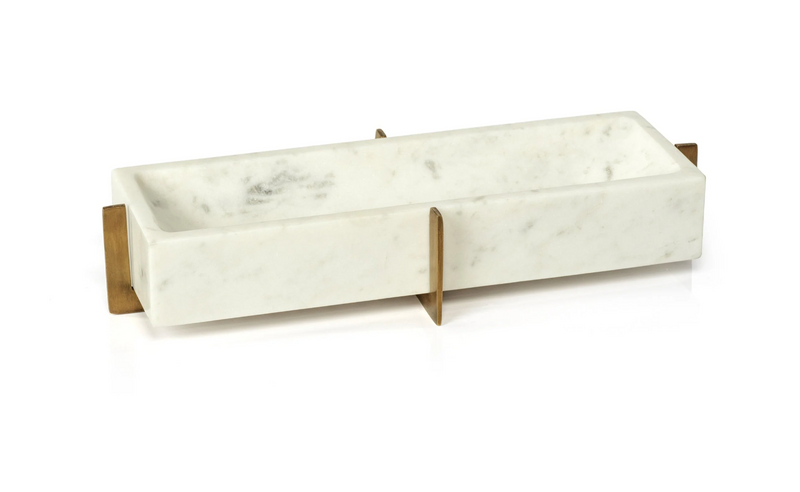 Nairobi white marble tray with gold metal base