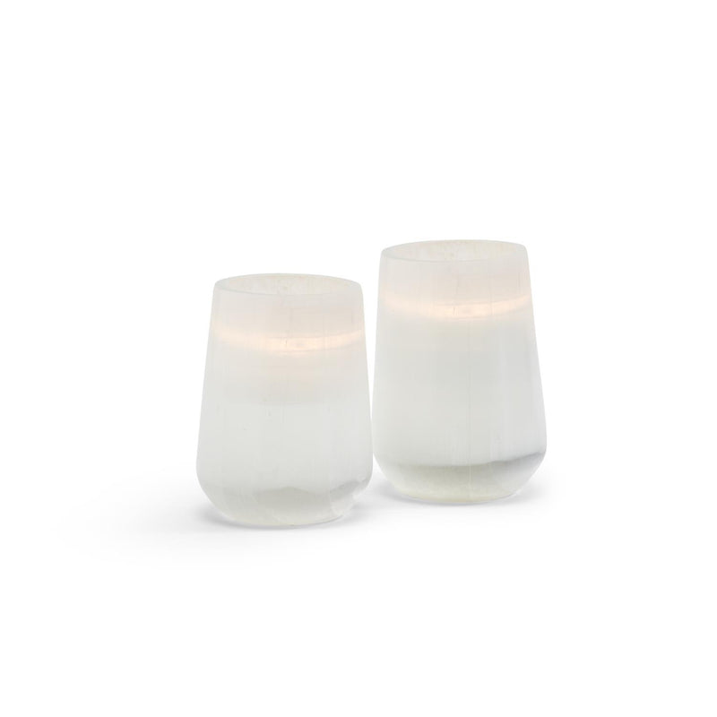 Set of two selenite crystal candle holders