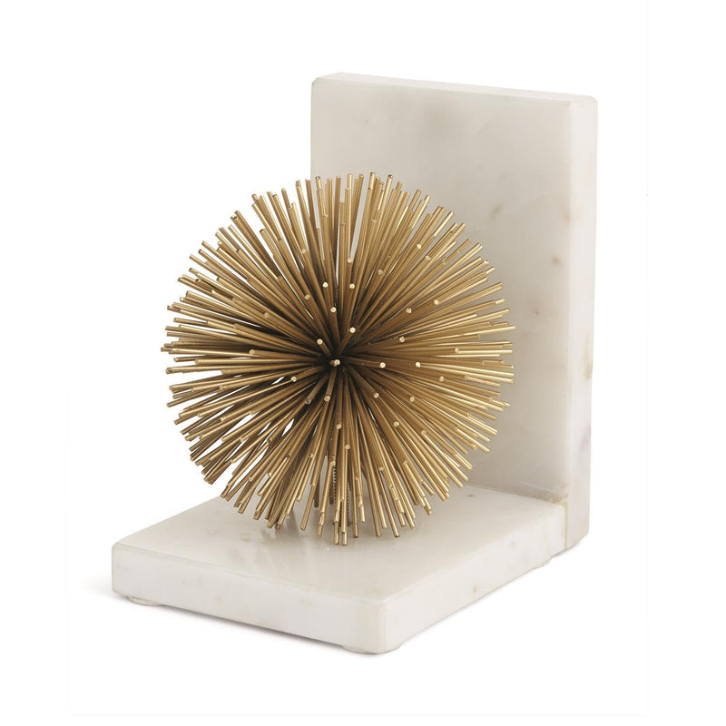 Set of 2 Gold Starburst Bookends - Iron and Marble