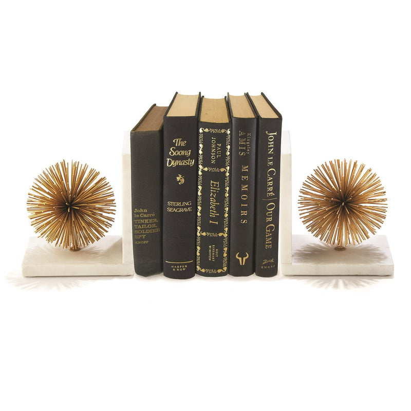 Set of 2 Gold Starburst Bookends - Iron and Marble