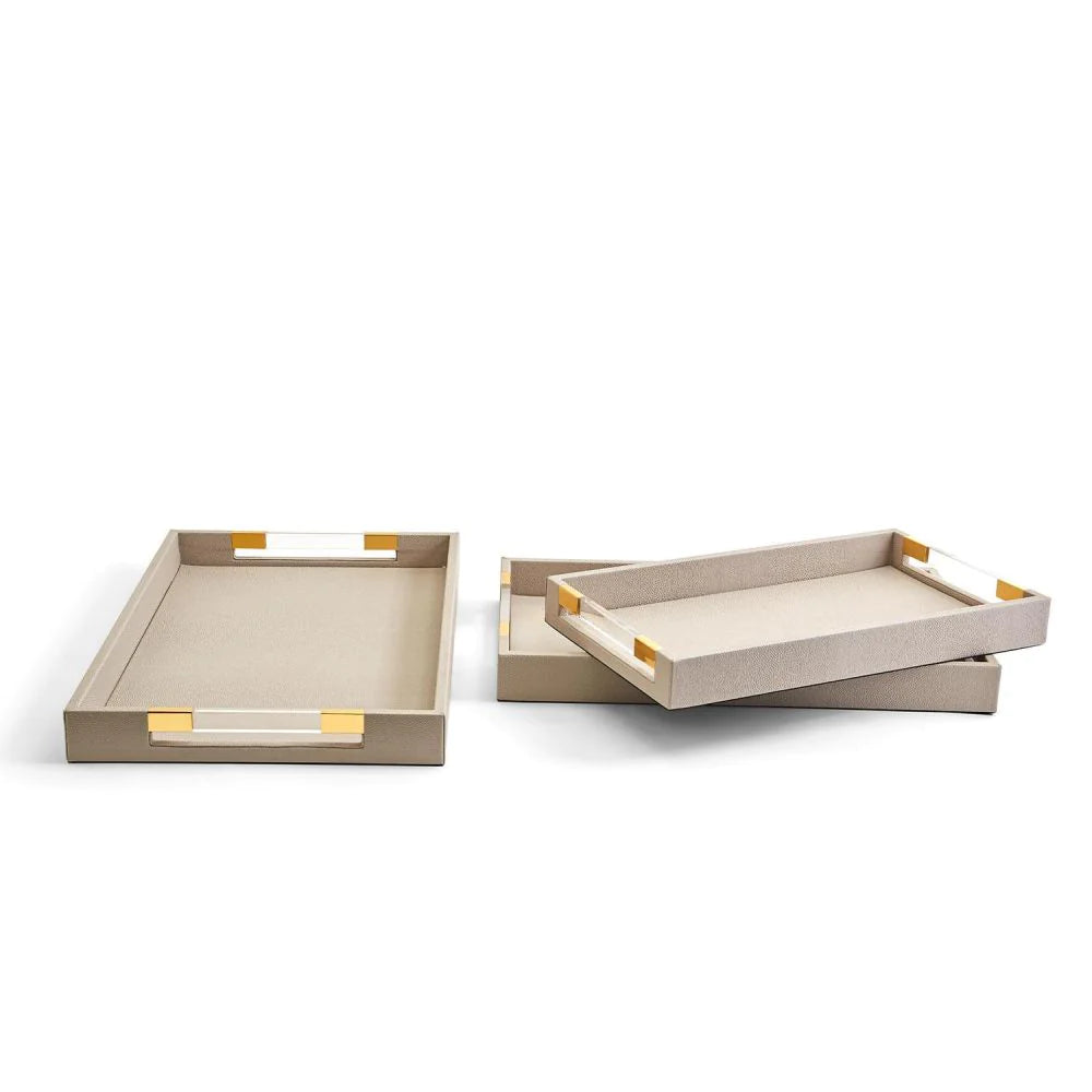 Taupe Decorative Rectangle Tray with Acrylic Handles - MDF/Vegan Leather