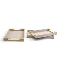 Decorative rectangular trays with acrylic handles in taupe vegan leather