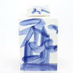 Square Tea Jar Blue And White Brushstroke
