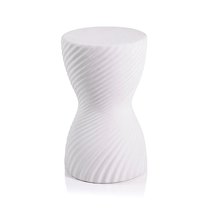 Twisted Ribbed Earthenware Stool - White