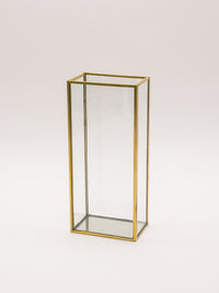 Small window rectangular vase with gold metal trim