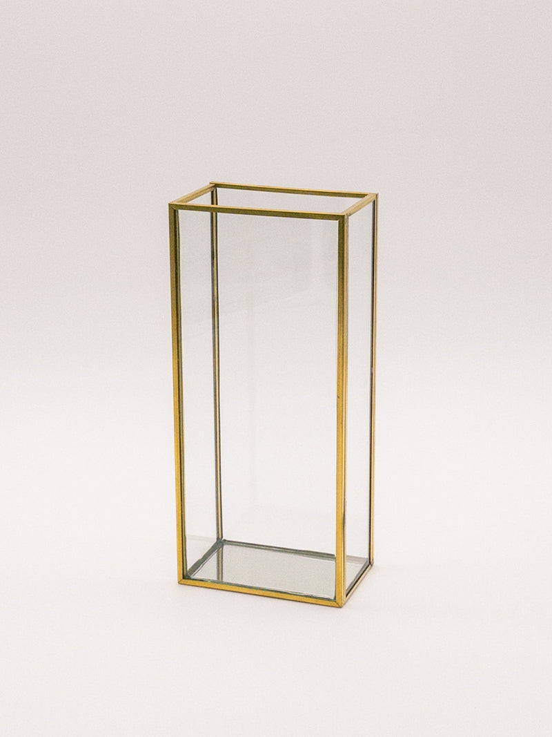 Window Small Rectangular Vases with Gold Metal Trim - Glass and Metal